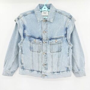 Vervet Women's Boyfriend Fit Blue Denim Jacket Sz M Ruffle Shoulder Detail NWOT